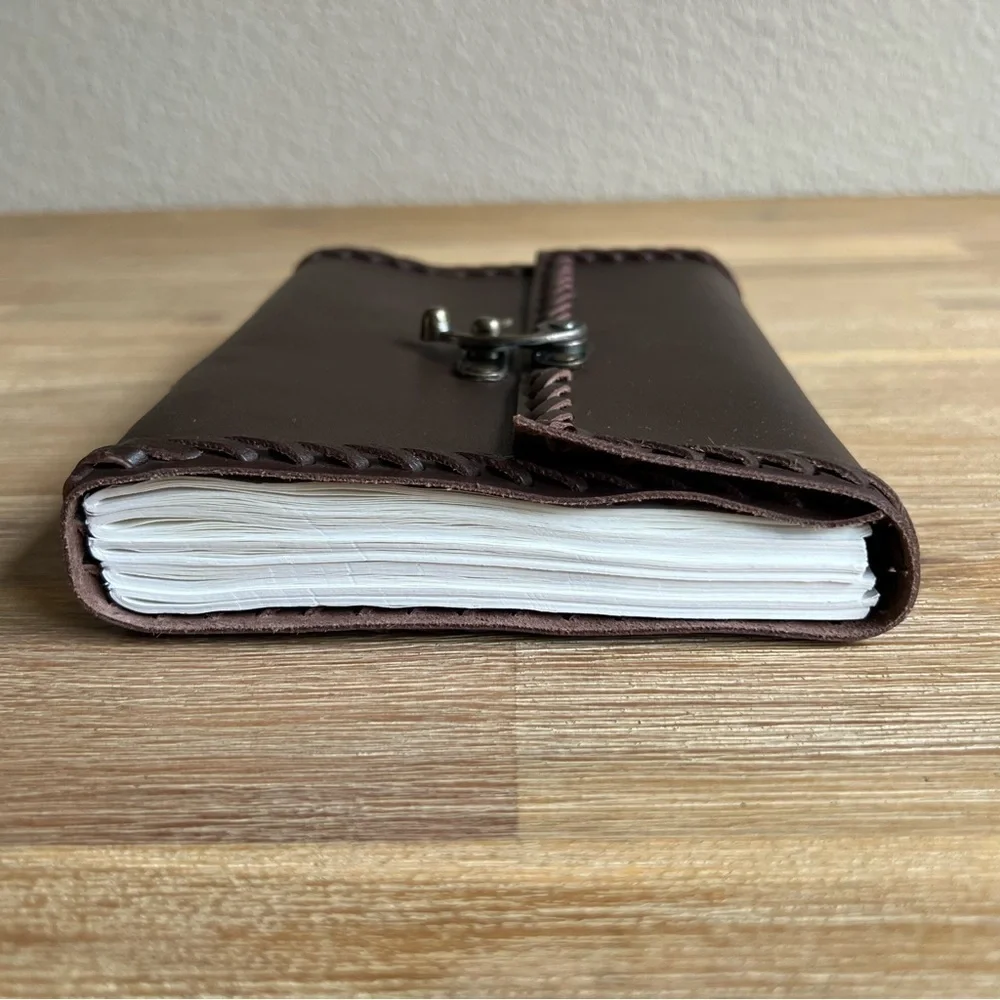 Handmade Brown Genuine Leather Journal Diary Pouch with Brass Clasp Closure - Picture 12 of 14